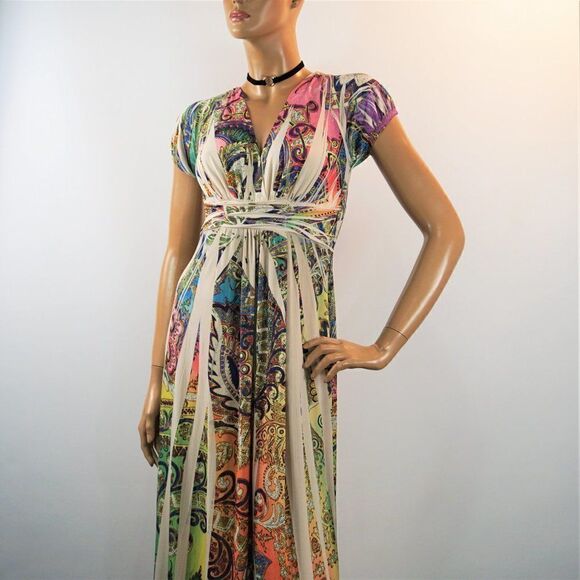 Believe Dress Fit & Flare Multi Color Boho Floral Tie Dye Women Sz S USA Made - Picture 1 of 12